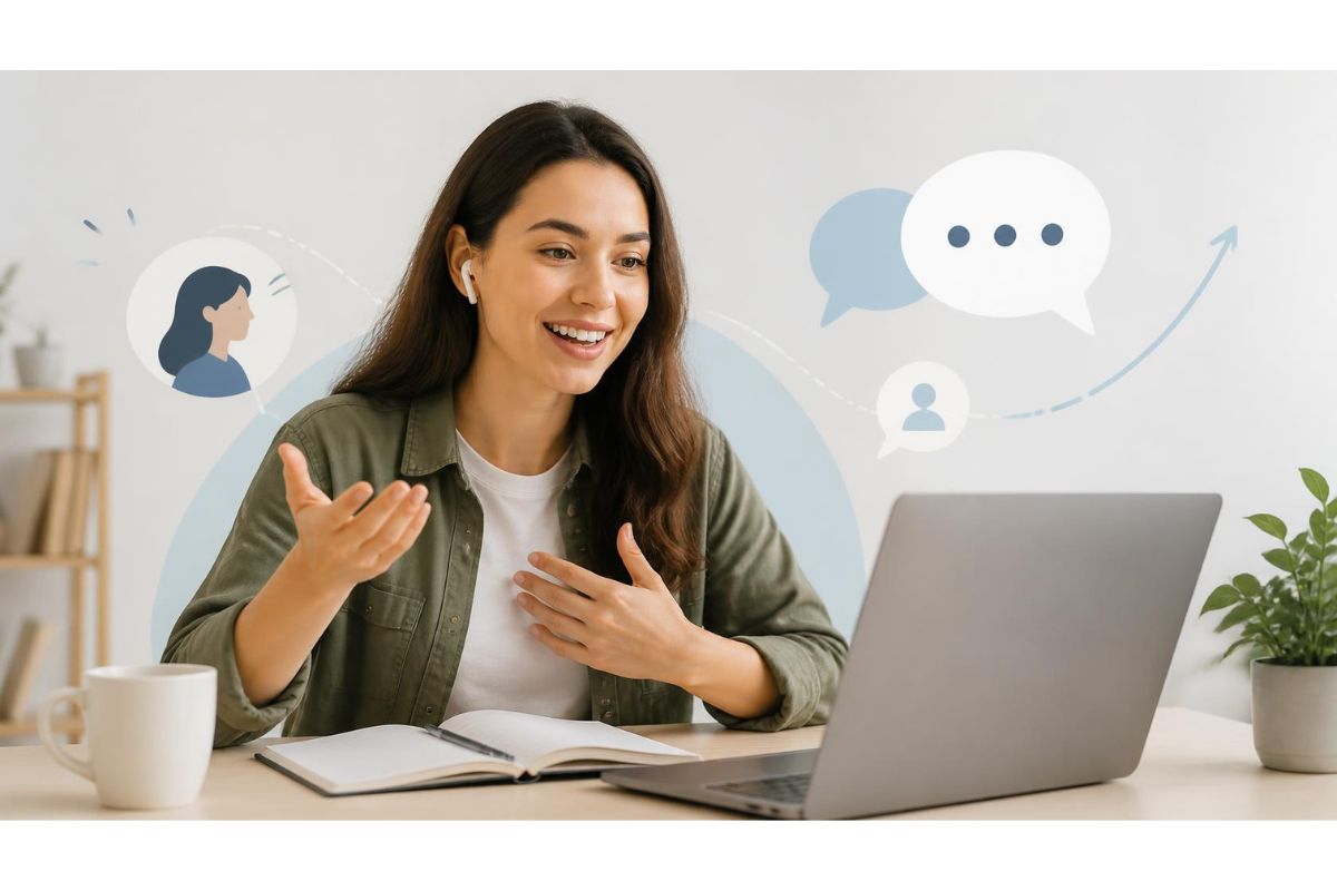 English learner practicing speaking skills confidently